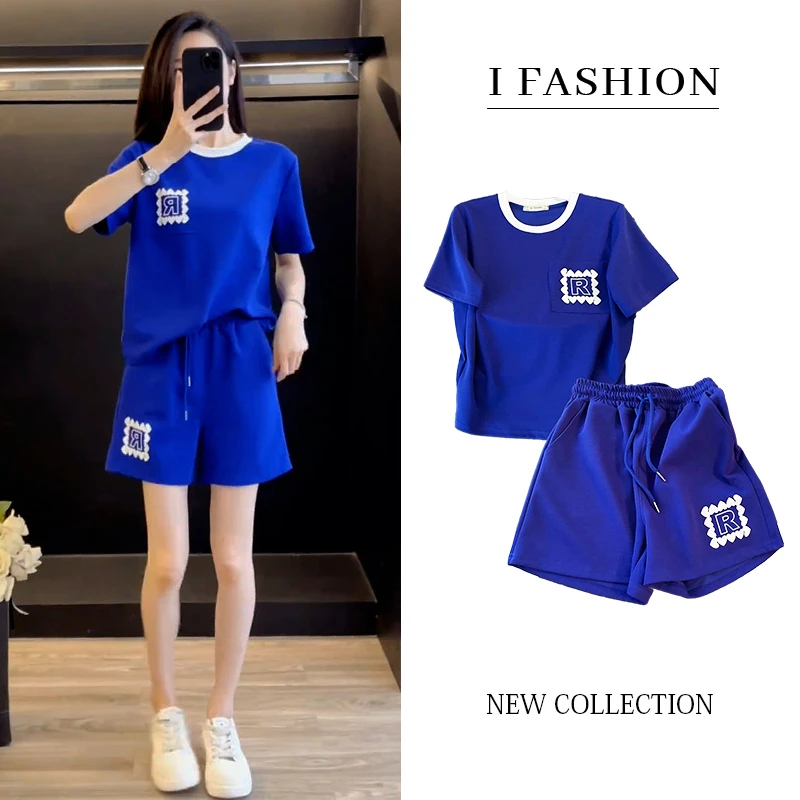 高含棉慵懒风休闲运动服套装女2025年夏季新款宽松遮肉显瘦两件套