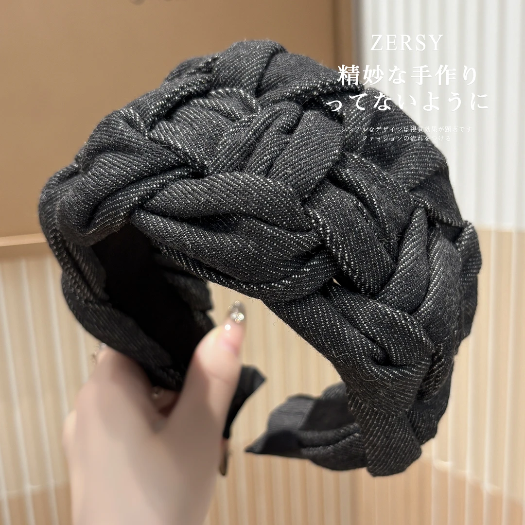 宽边编织牛仔发箍女款高级感洋气时尚发卡日常外戴遮白发洗脸头箍