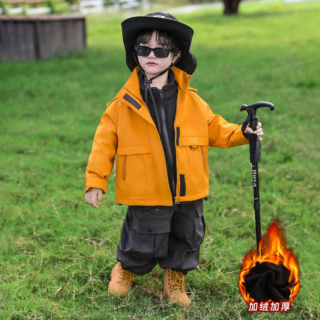 儿童冲锋衣外套户外休闲男童三合一加厚保暖夹棉女童春秋冬装风衣