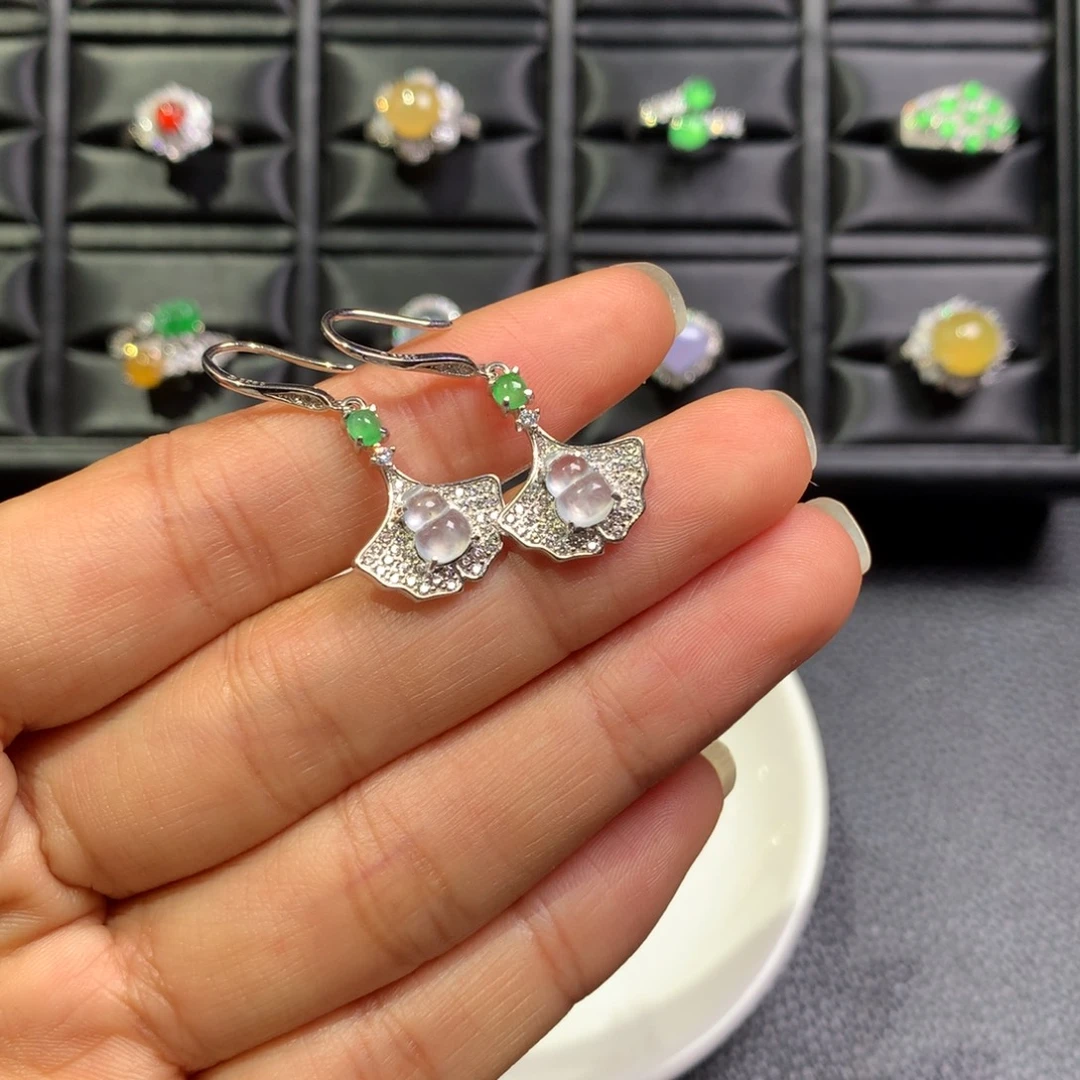 翡翠银S925镶嵌耳饰