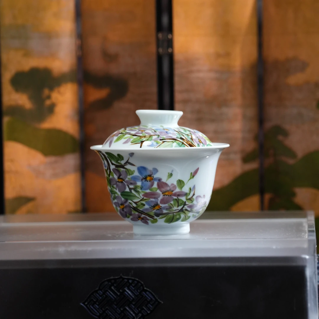 吕传石丨玉兰花盖碗容量120cc景德镇陶瓷