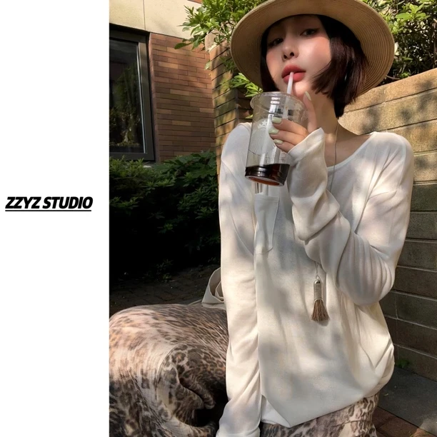 【ZZYZ】“皮肤T ”天丝亚麻口袋长袖T圆领宽松百搭显瘦长袖体恤上衣