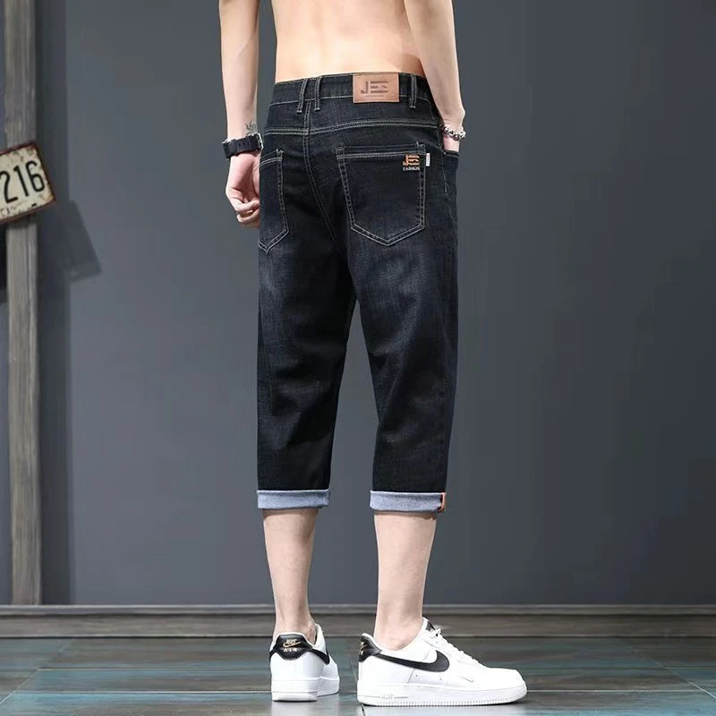 2025男士直筒八分牛仔裤夏季薄款弹力七分中裤子韩版夏天外穿透气