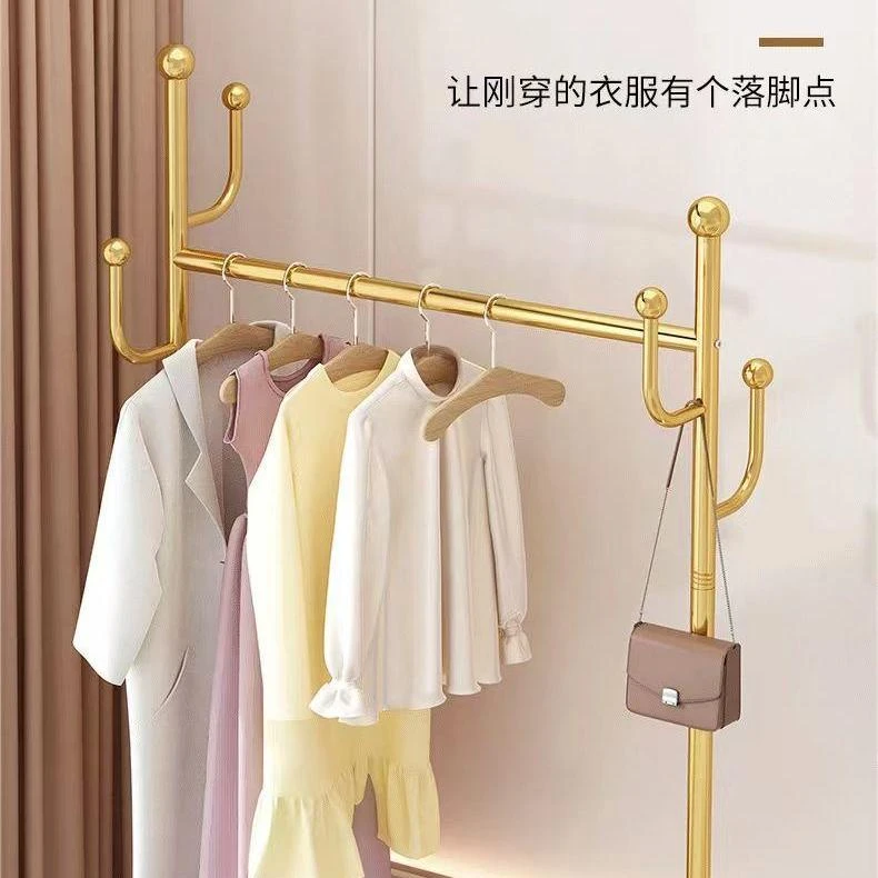 移动网落地衣帽架立式简易红家用挂衣架带轮衣架客厅晾衣架仙人掌