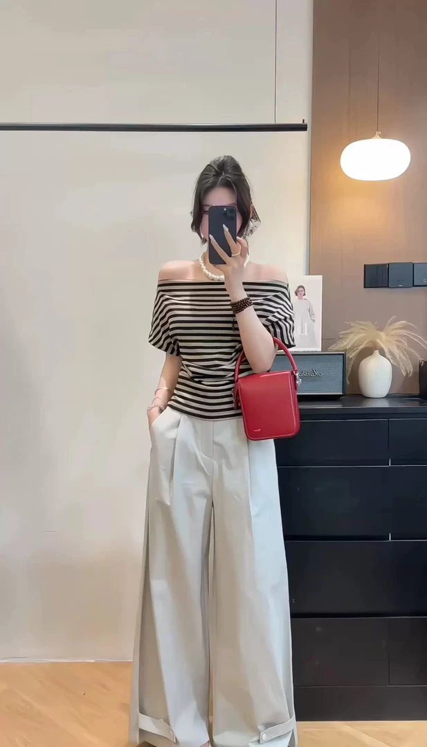 小众T恤修身型百搭短袖条纹设计感吸汗撞色显瘦#2685