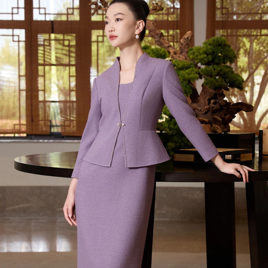 朱紫褕170623浅紫色棉羊毛礼服婚礼妈妈装喜婆婆喜妈妈婚宴礼服
