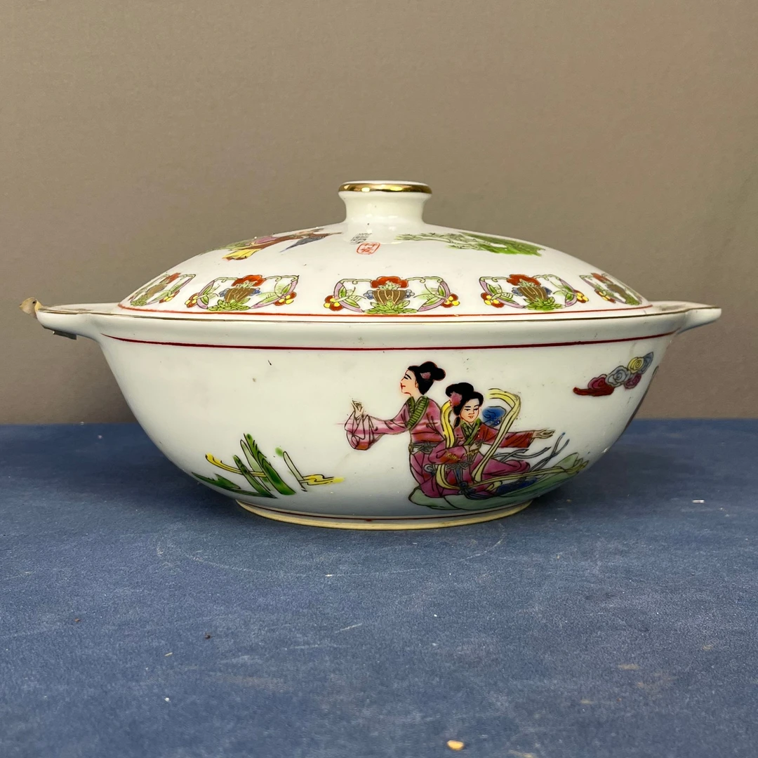 【微瑕慎拍】068景德镇老厂瓷花卉瓜瓞连绵系列汤盆