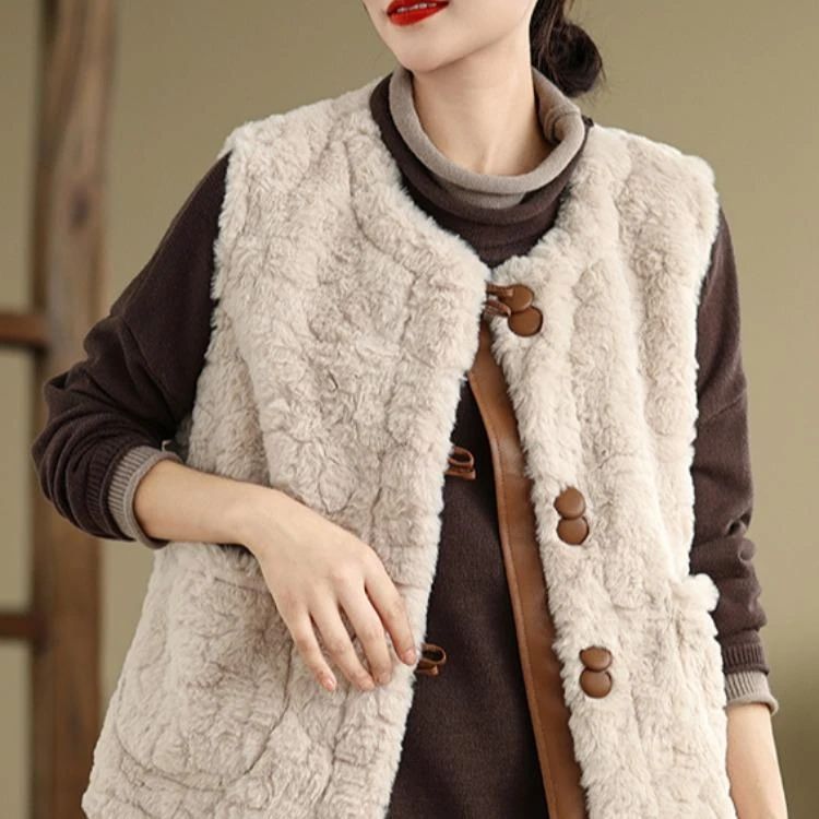 柔软羊羔毛绒马甲外套女士冬季妈妈气质彷皮毛一体绒外穿马夹背心