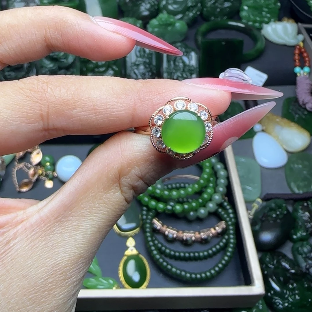 和田玉戒指银S925镶嵌