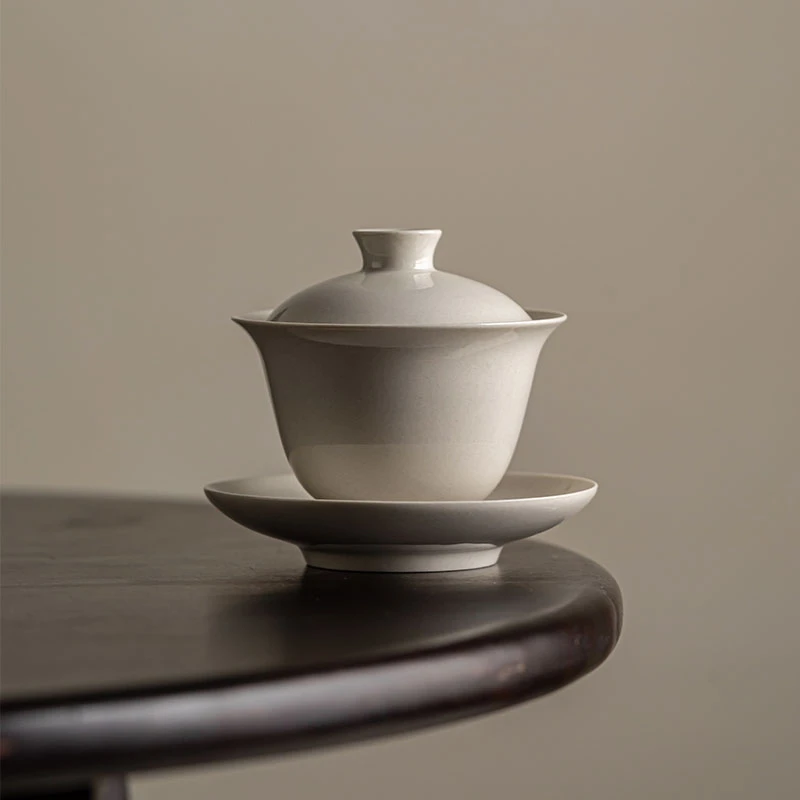 草木灰茶杯盖碗品茗陶瓷复古中式景德镇主人茶碗家用功夫泡茶茶具