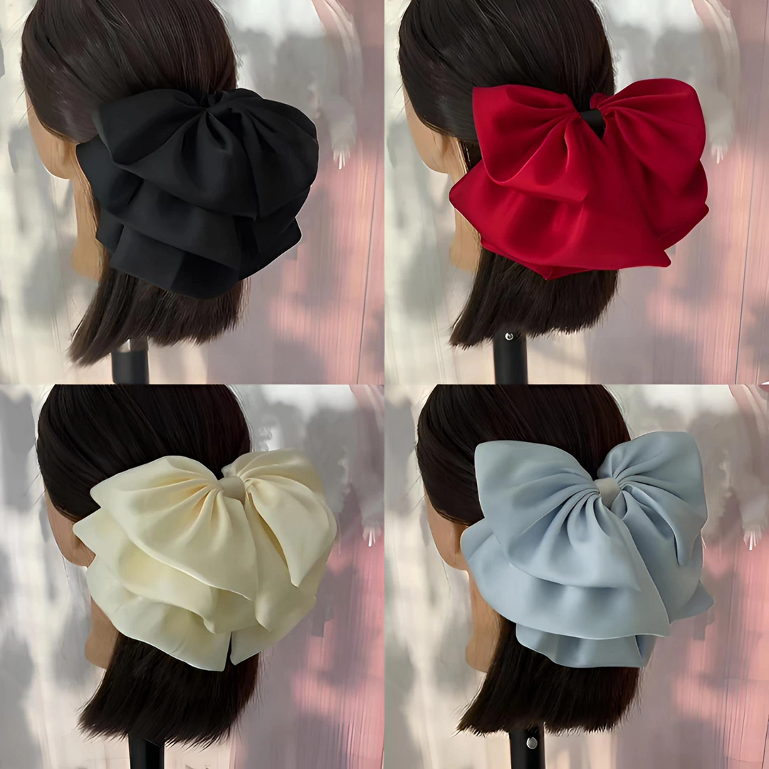 气质百搭法式高级质感后脑勺鲨鱼夹缎面蝴蝶结发夹花苞抓夹头饰品