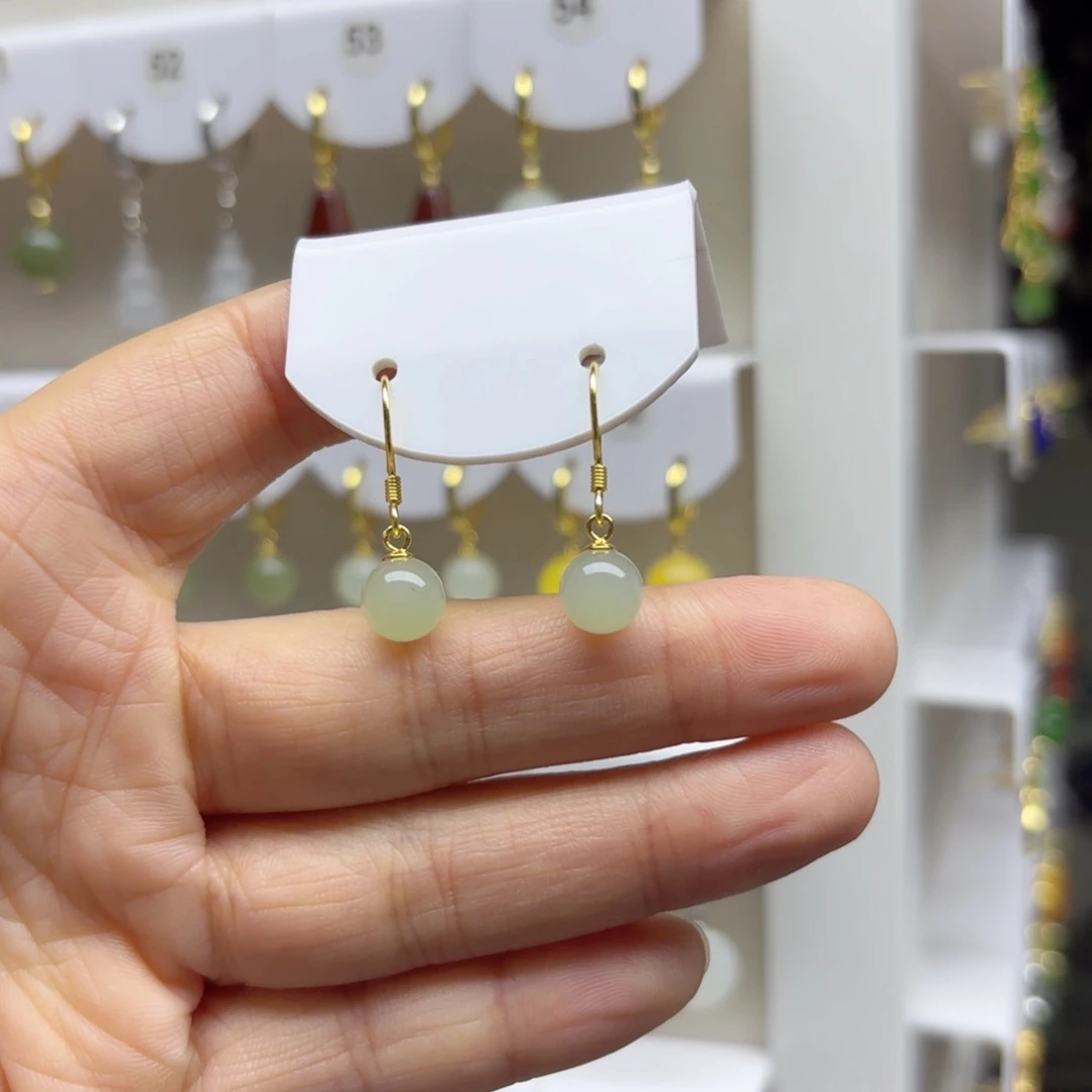 银S925镶嵌和田玉耳饰