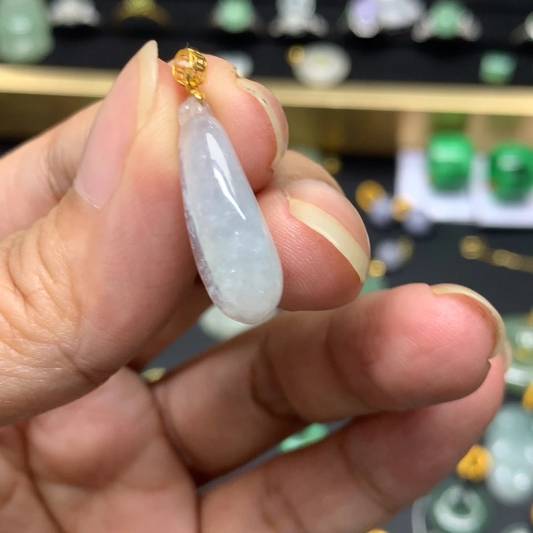 吊坠(不含链)18K金镶嵌翡翠有纹裂