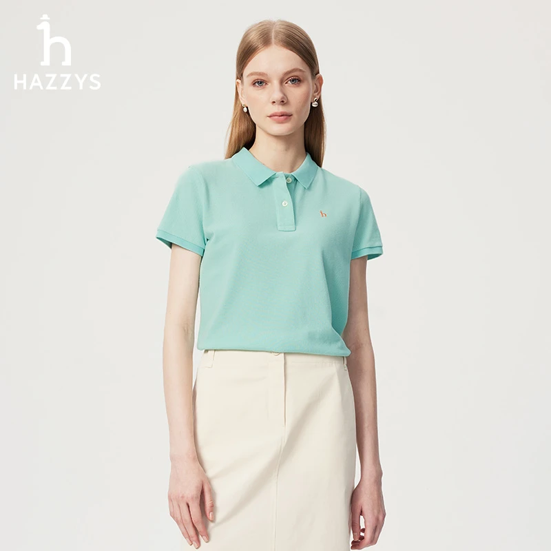 【商场同款】Hazzys哈吉斯夏季女士休闲短袖T恤纯棉通勤翻领POLO衫