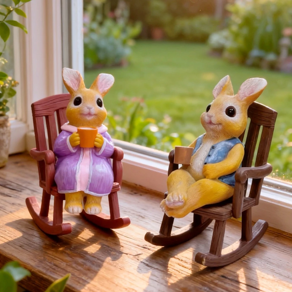花园创意喝茶摇椅兔客厅书房茶几桌面可爱装饰小摆件