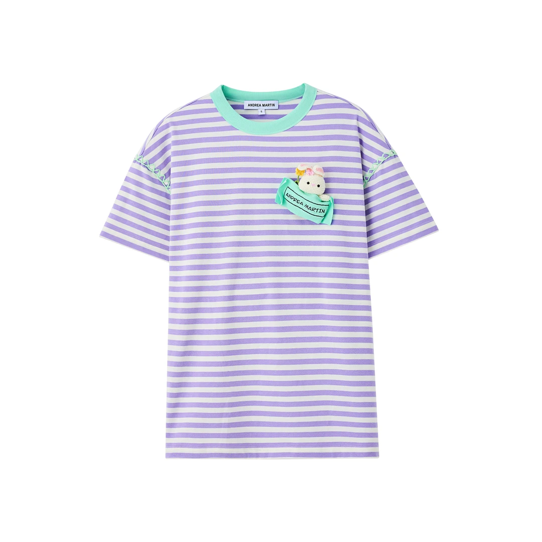 Andrea Martin 2025新款条纹撞色手工钩针T恤