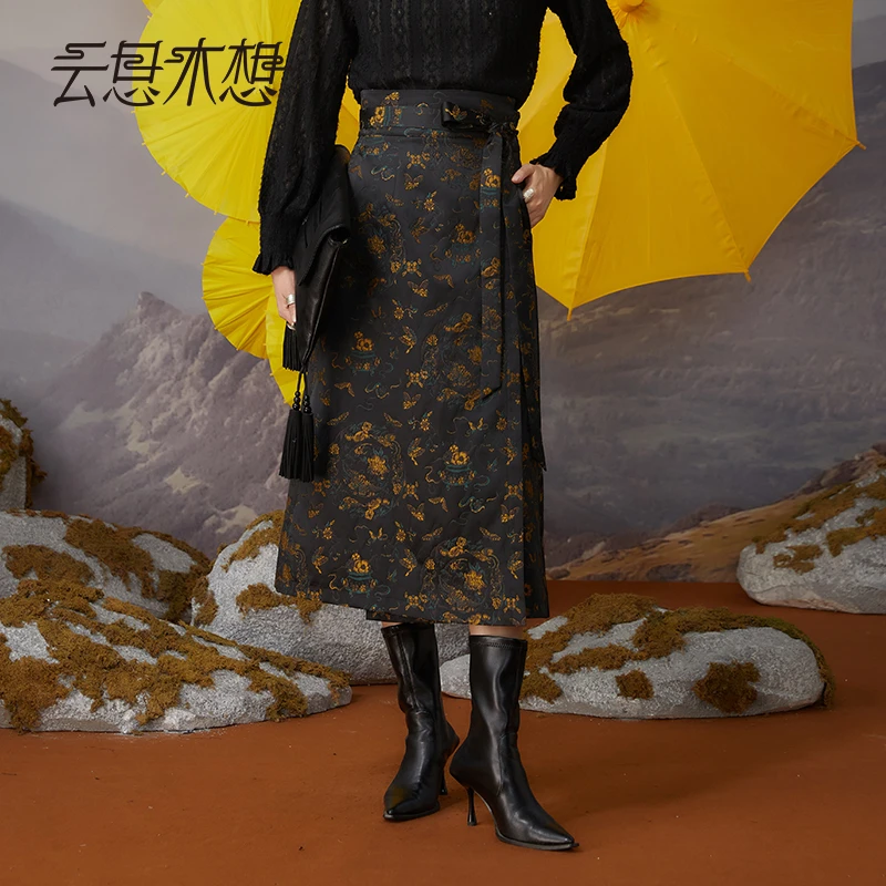 Ysimo-X云思木想 玉花梦蝶半身裙 国风提花一片式系带半身裙12162