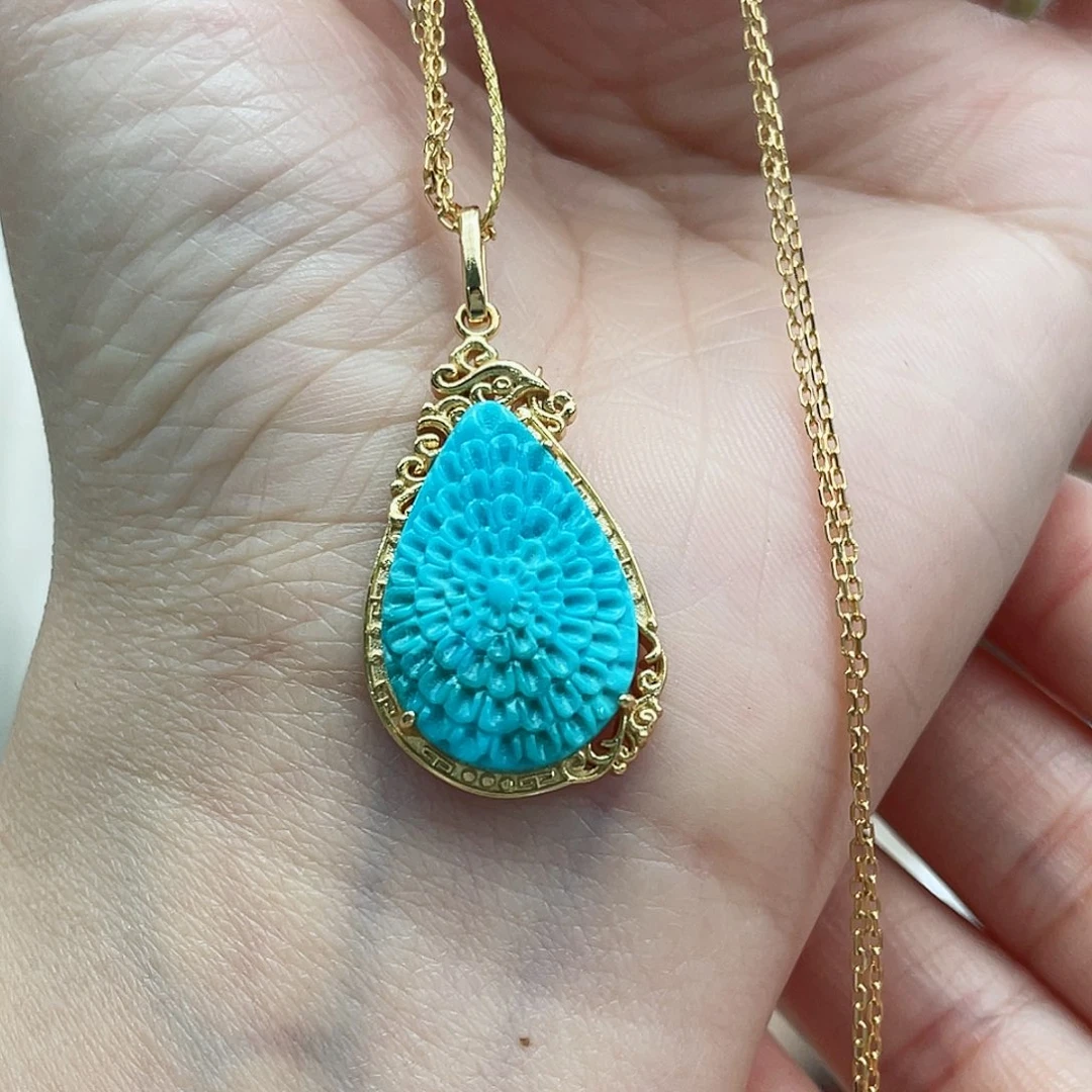 绿松石颈饰银S925镶嵌