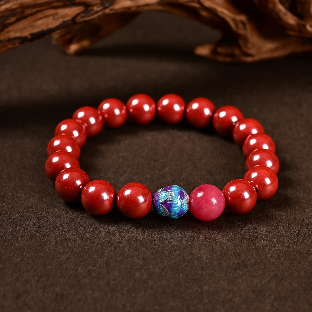 含辰砂工艺品九福晶典 帝王砂珐琅彩莲花手串 JF90298