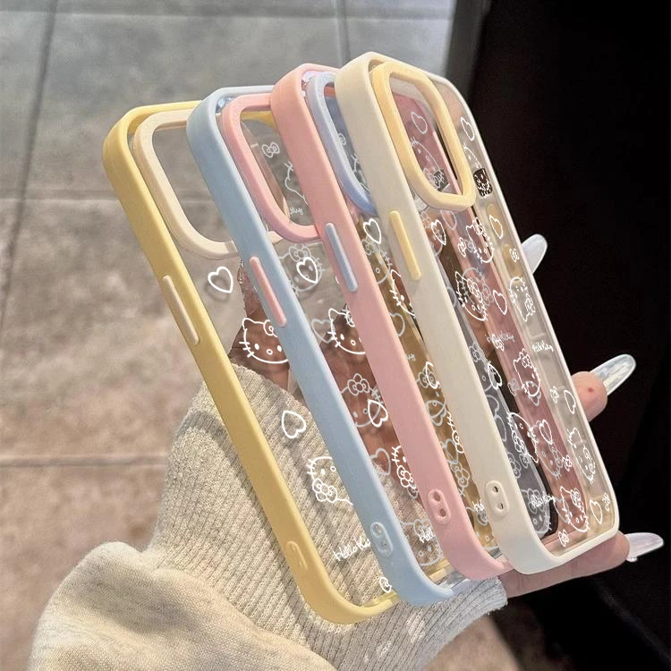 奥菲顿线条爱心猫咪适用iPhone1615撞色亚克力手机壳1413苹果12套