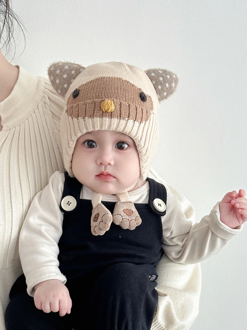 婴儿帽子秋冬季小月龄宝宝针织护耳帽冬天男孩女童加厚保暖毛线帽