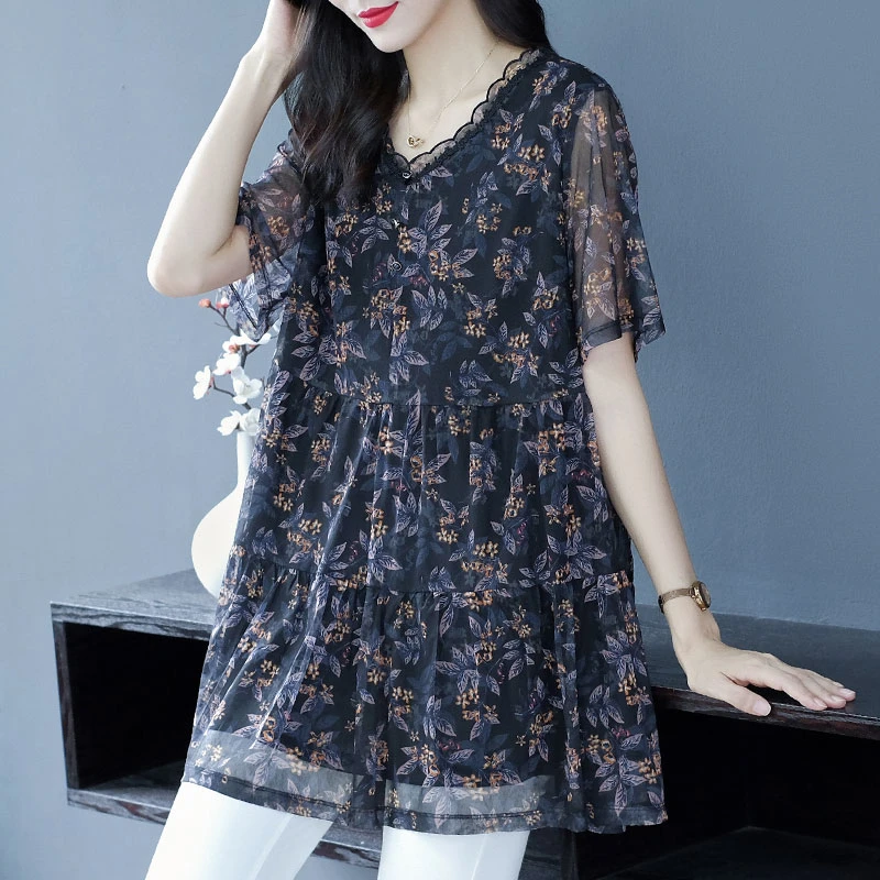 夏装短袖碎花上衣229230