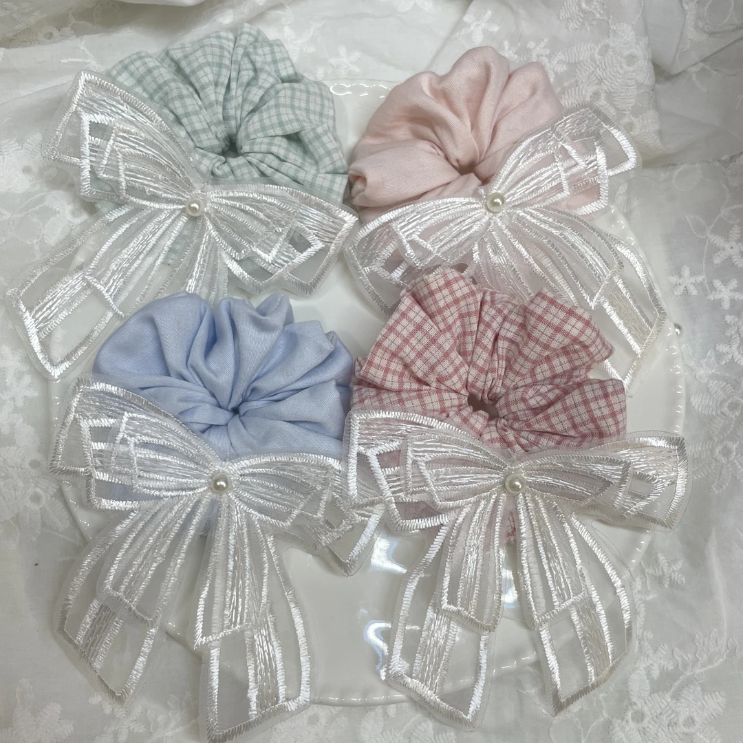 女童肠圈宝宝发圈刺绣蝴蝶结