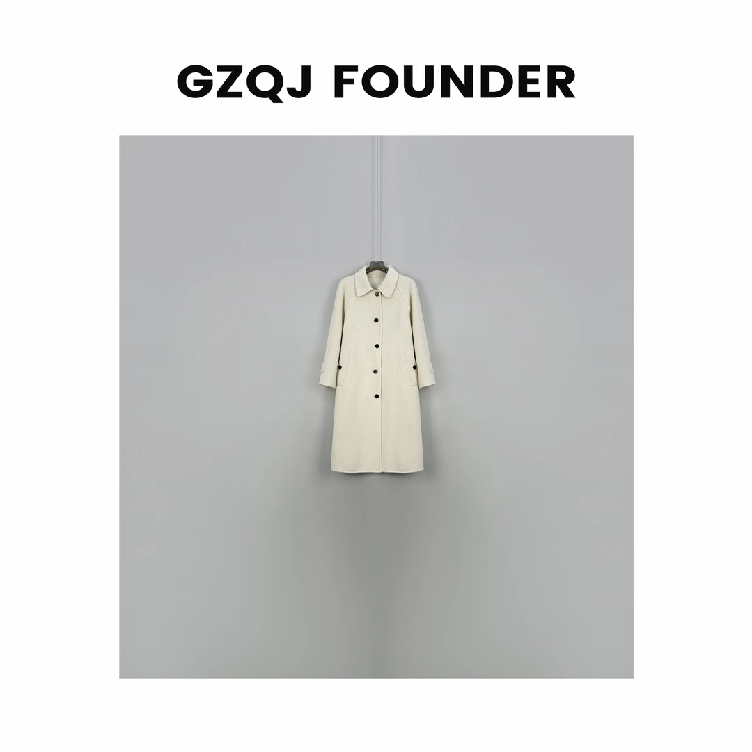 GZQJ【下雪的季节】设计感中长款单排扣时尚百搭双面呢大衣 94009