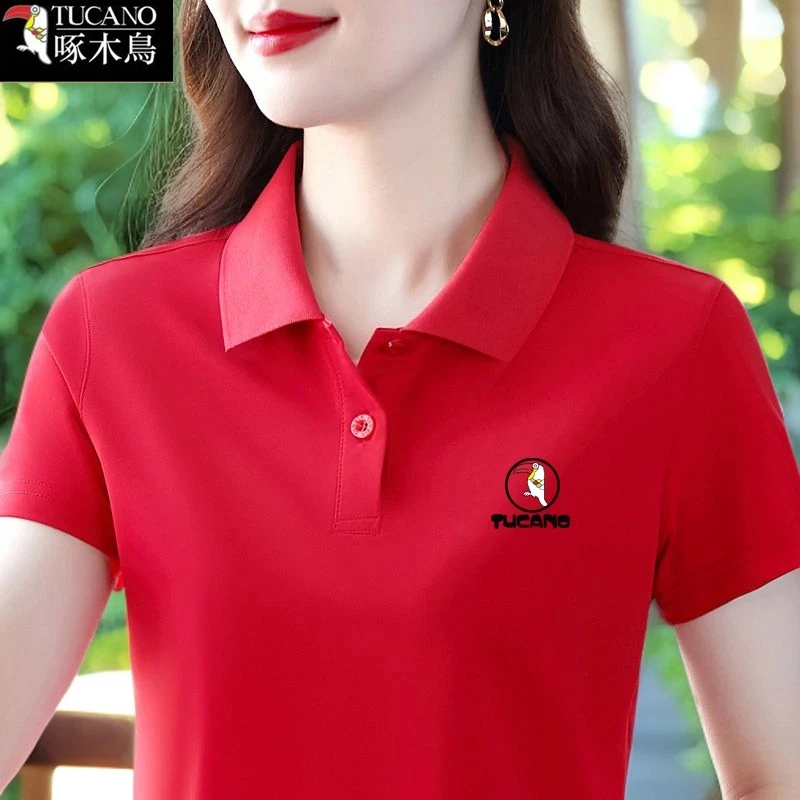 啄木鸟夏季薄款短袖T恤气质POLO领2025年新款修身显瘦运动上衣女