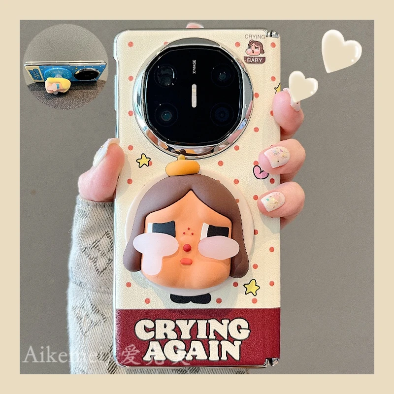 适用华为mateX6折叠屏手机壳MateX5典藏版皮质波点哭娃X3磁吸支架