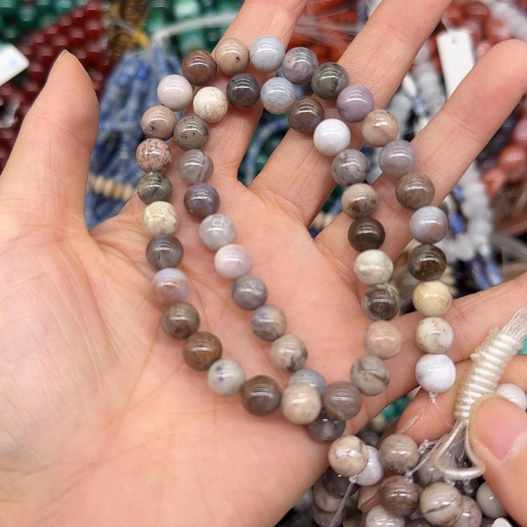 玛瑙/玉髓合金珠宝半成品烟紫玛瑙8mm一条