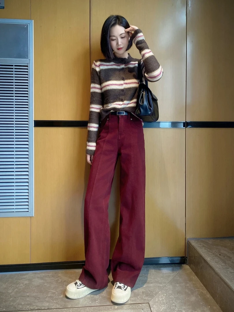 高腰牛仔裤新款小个子宽松阔腿直筒裤美式复古工装长裤#2633