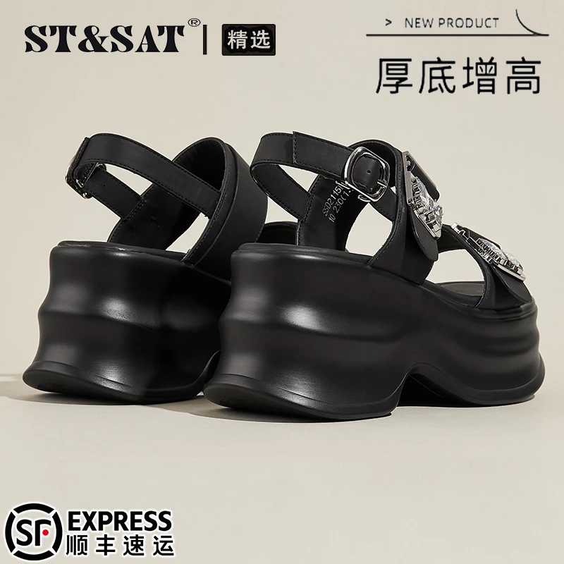 星期六坡跟增高罗马凉鞋女鞋2025秋季舒适松糕不累脚休闲沙滩凉鞋