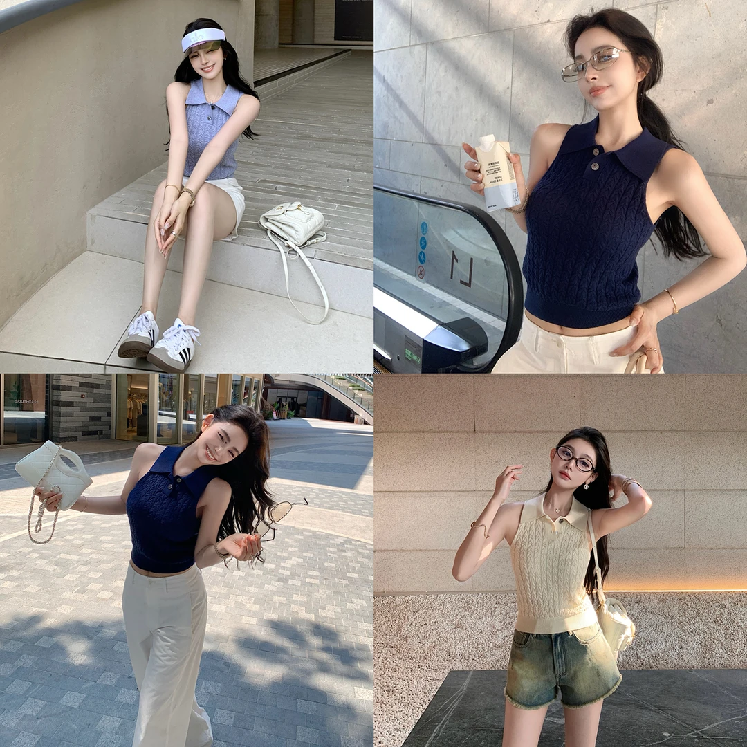 "Jennie polo"妮式俏皮乖乖感~32支超细长绒棉立体编织挖肩背心