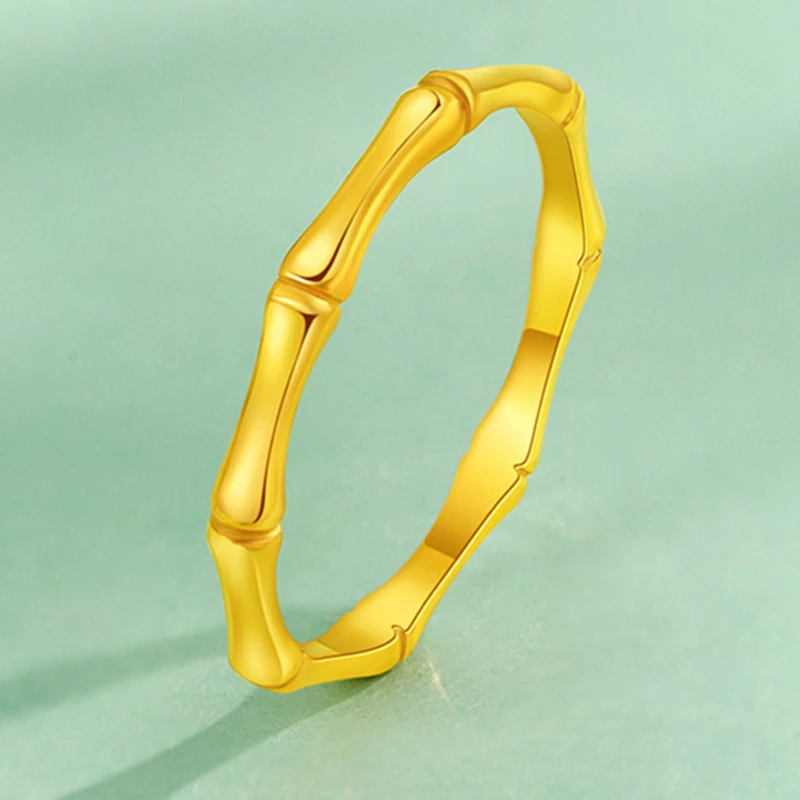 足金999竹节戒指金戒指黄金节节高升光面素圈5D硬金新中式七夕礼