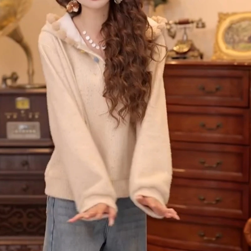 【塞里雅兰】复古港风加厚针织连帽卫衣宽松上衣LK2508067