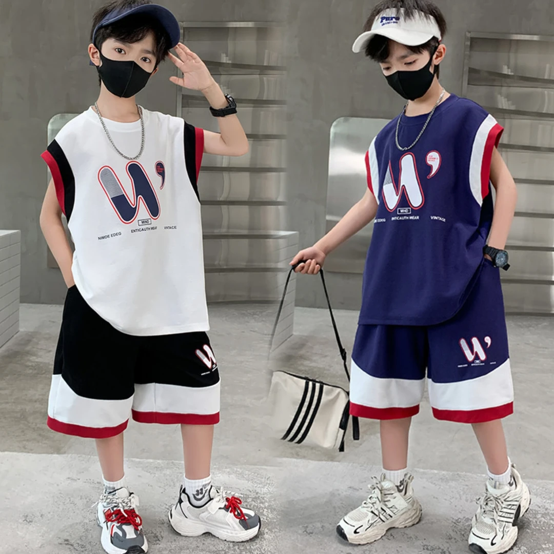【高品质】男童无袖背心服装套装儿童夏季休闲套装中大童两件套