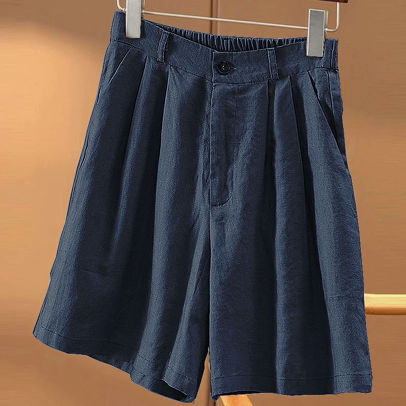 莱赛尔天丝亚麻短裤女夏季薄款透气五分裤文艺宽松高腰显瘦阔腿裤