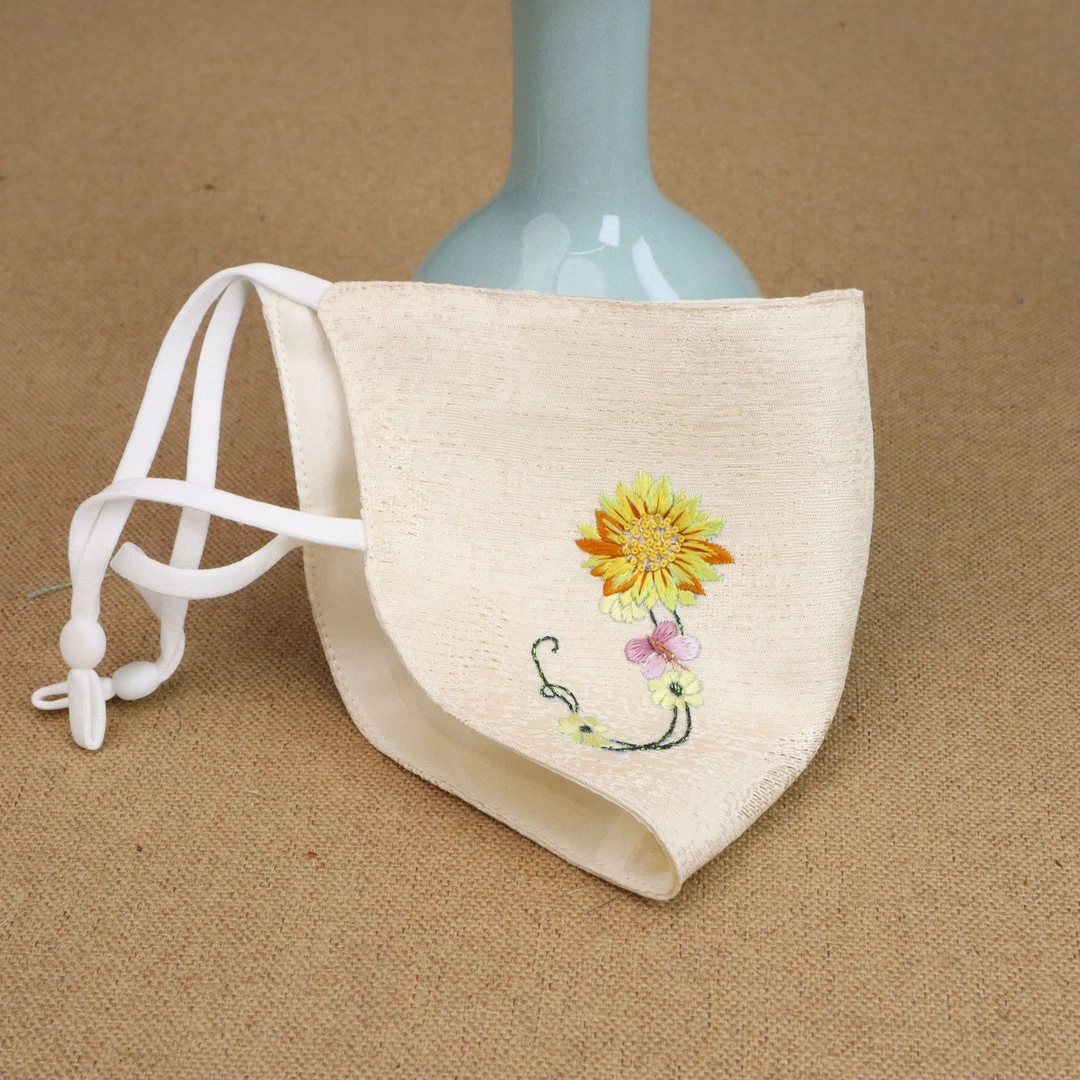 非遗苏绣桑蚕丝向日葵口罩中真丝桑蚕丝口罩不可退换