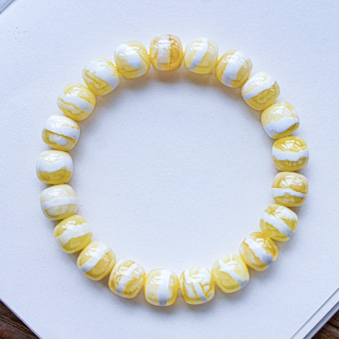 同料11mm极致橘底瓷白一线虎皮花老型蜜蜡手串16.84克 精工