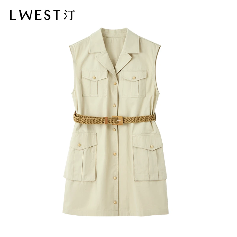 【备用链接】朗文斯汀工装收腰纯色连衣裙DZML4204D12322