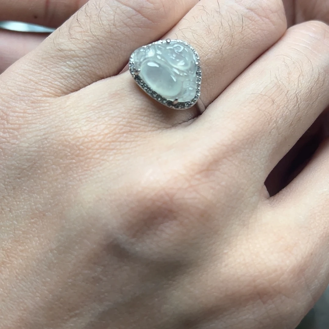 翡翠银S925镶嵌颈饰佛公戒指