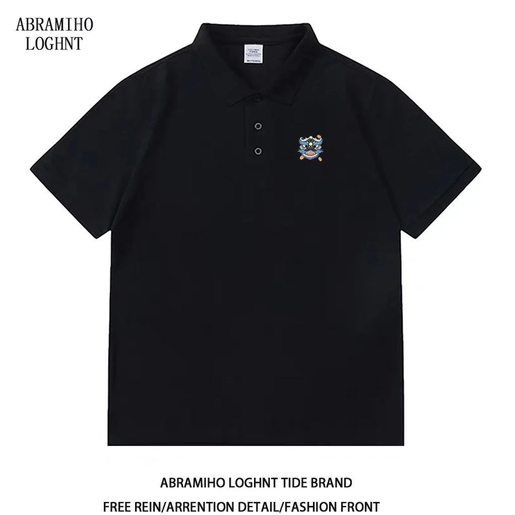 国潮彩狮子Polo衫短袖小清新上衣夏季ins日系polo学生男士百搭t恤