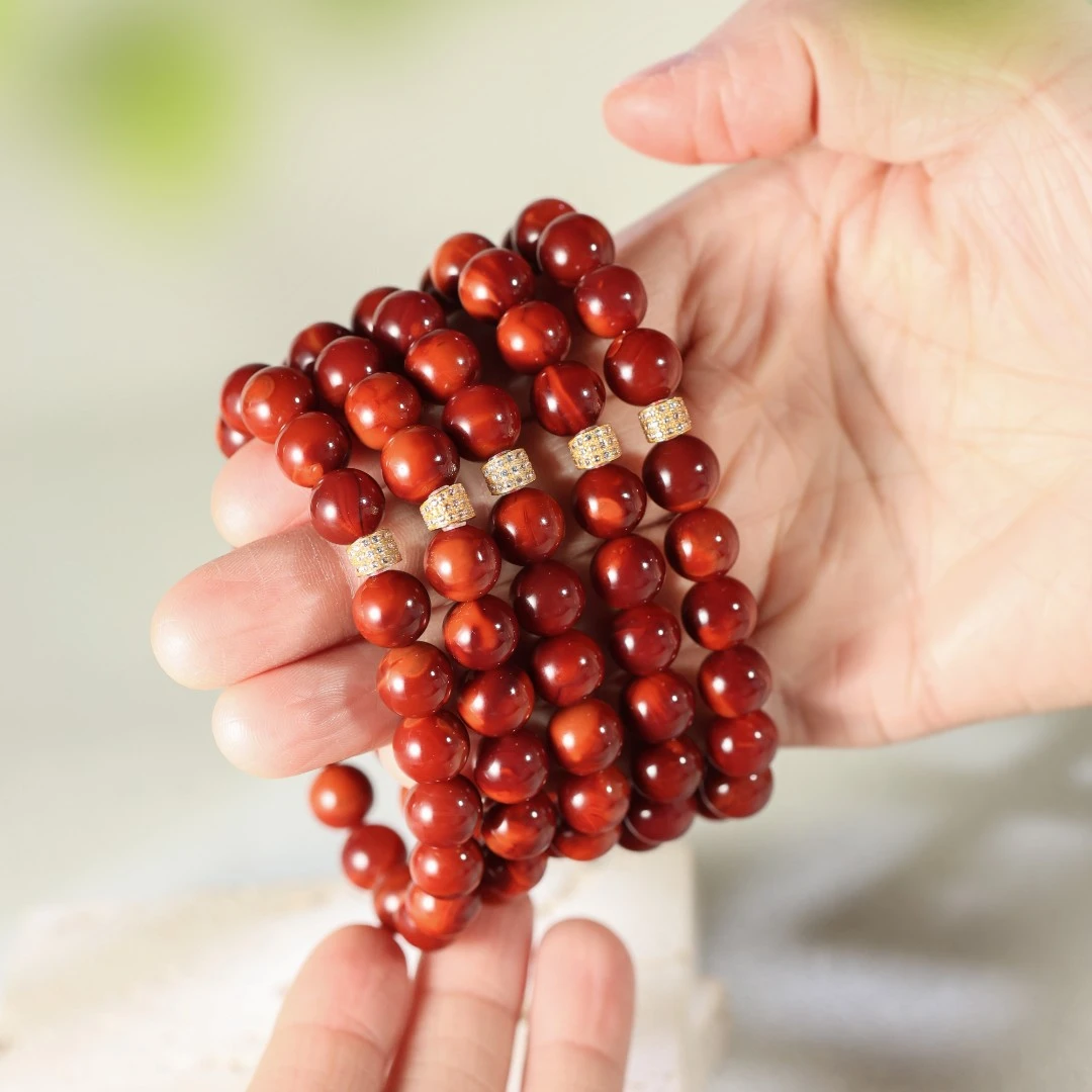 赤色丹霞/18k金南红牛血红手串（多样性发其一）