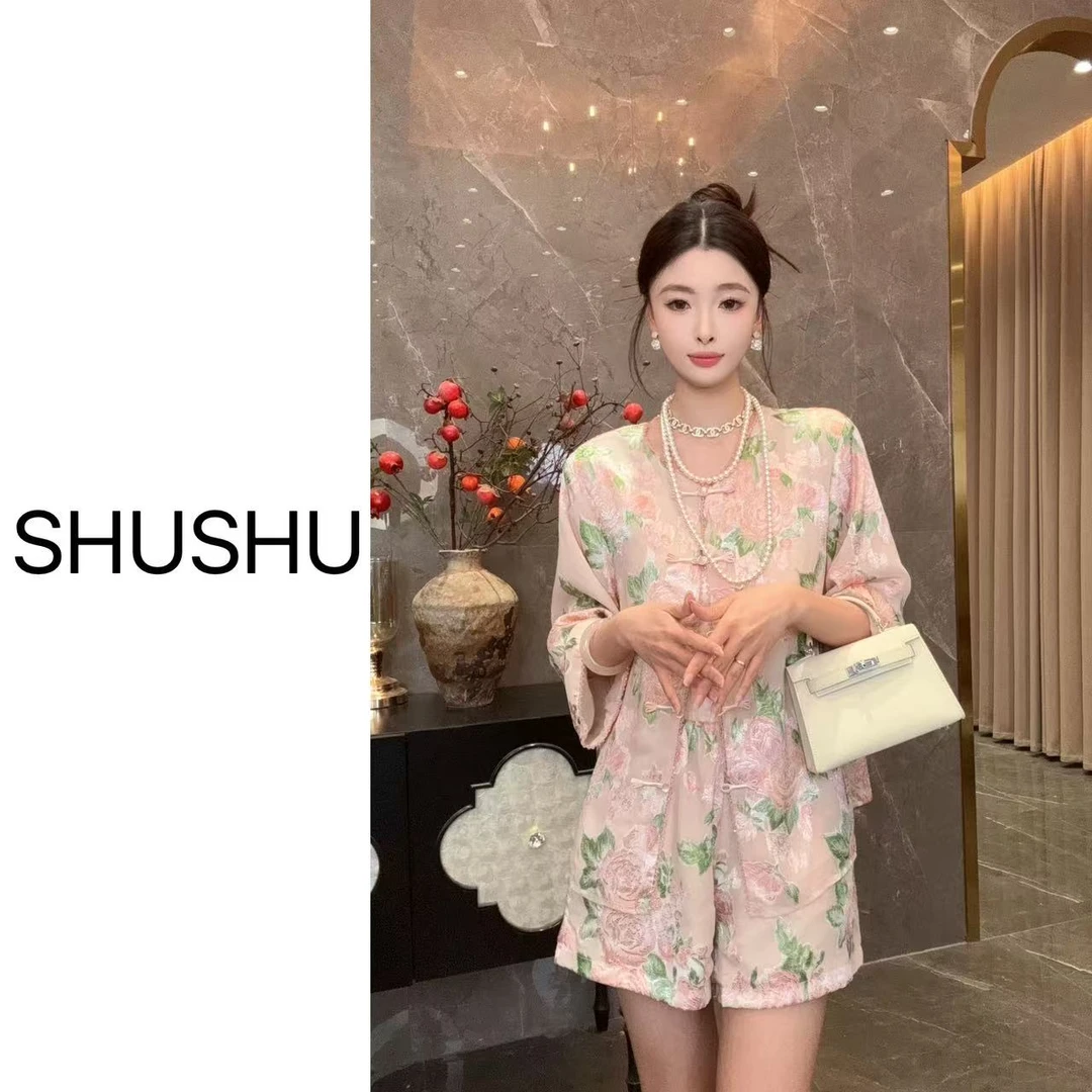 现货【沁粉佳人】新中式气质时尚国风重工设计师套装