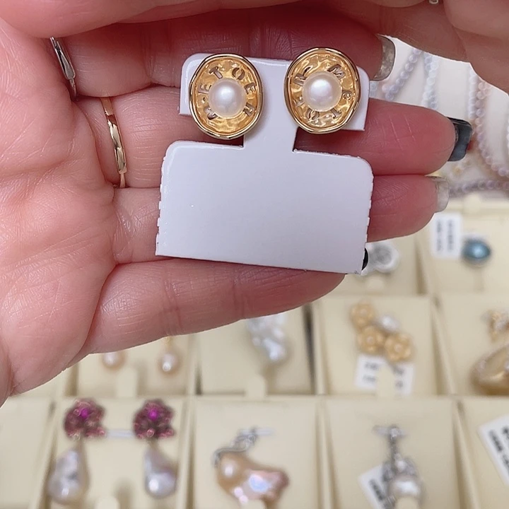 淡水珍珠耳饰合金银针M家同款耳钉