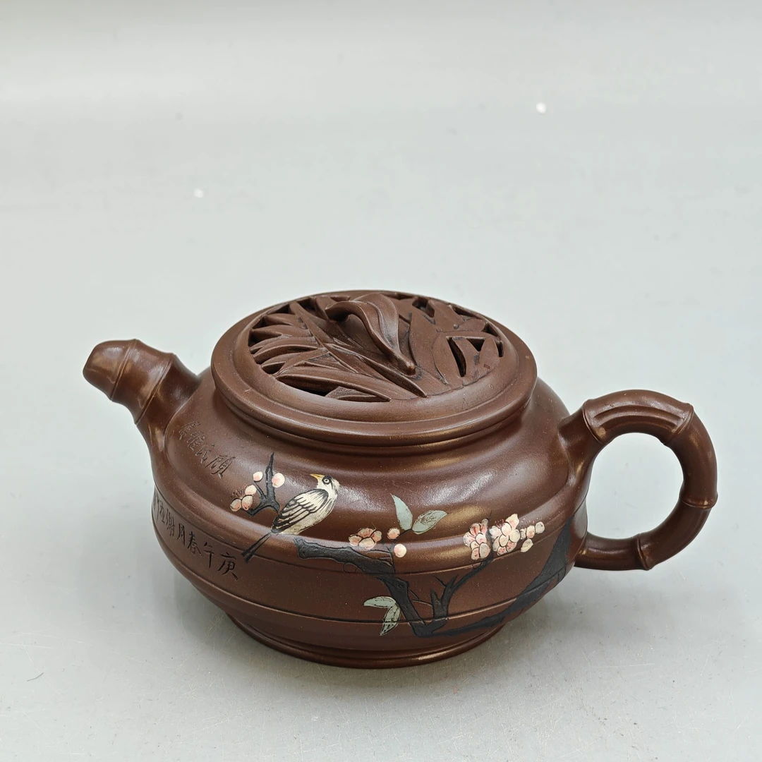 顾洪方-竹影摇曳 景舟手磨紫泥 （启功 景舟谢稚柳）400cc 紫砂茶壶