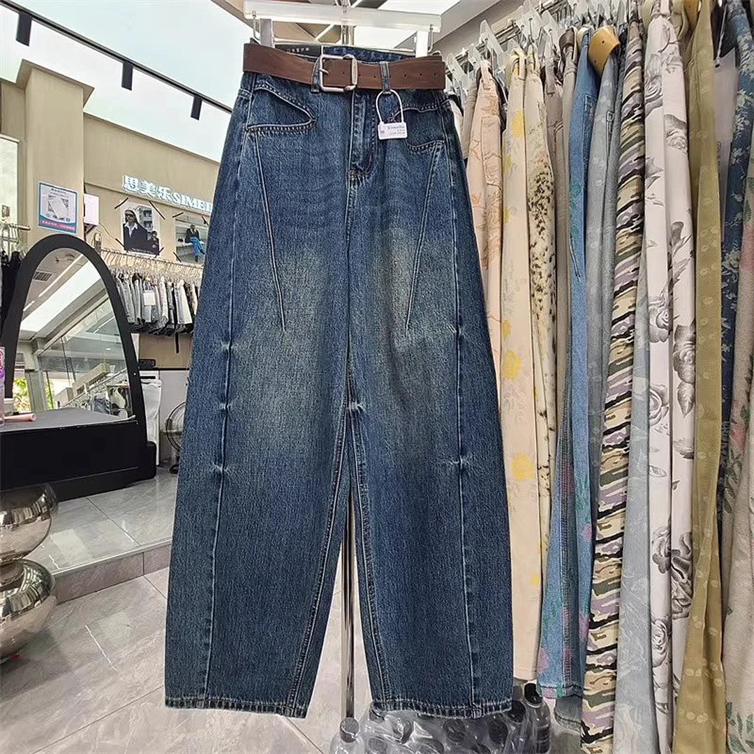 设计感小众独特巨好看的宽松休闲直筒阔腿裤女秋季拼接牛仔裤长裤