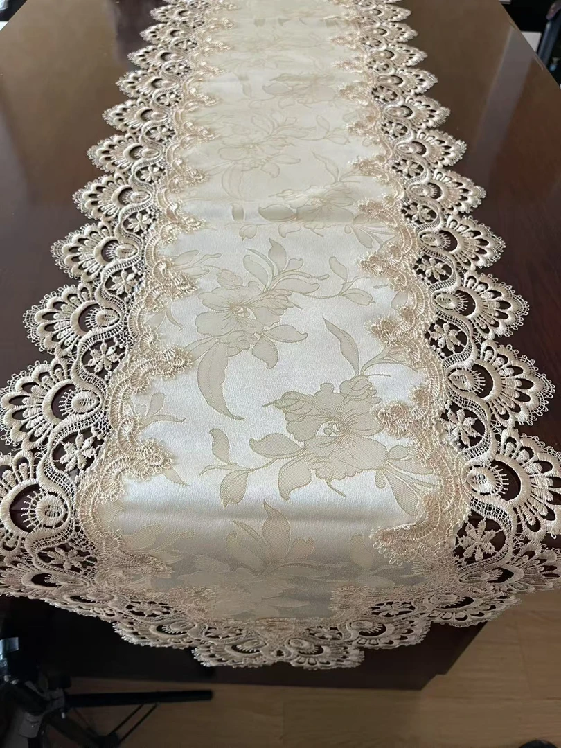 40*220cm欧式轻奢香槟金玫瑰风凰高清花开富贵餐桌斗柜电视柜桌旗