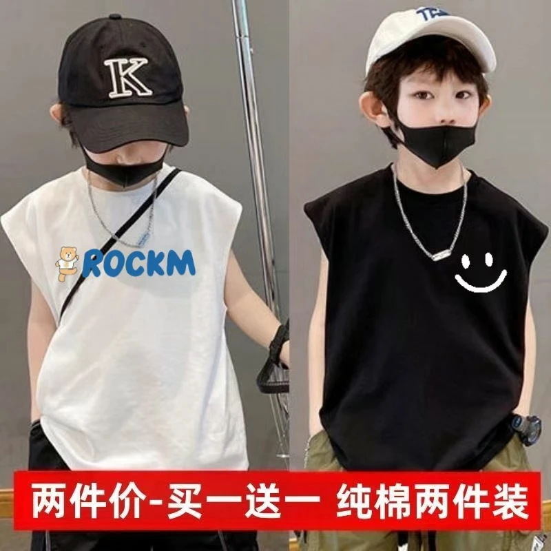 迪斯兔夏季男童无袖薄款T恤儿童洋气中童上衣新款纯棉坎肩背心潮